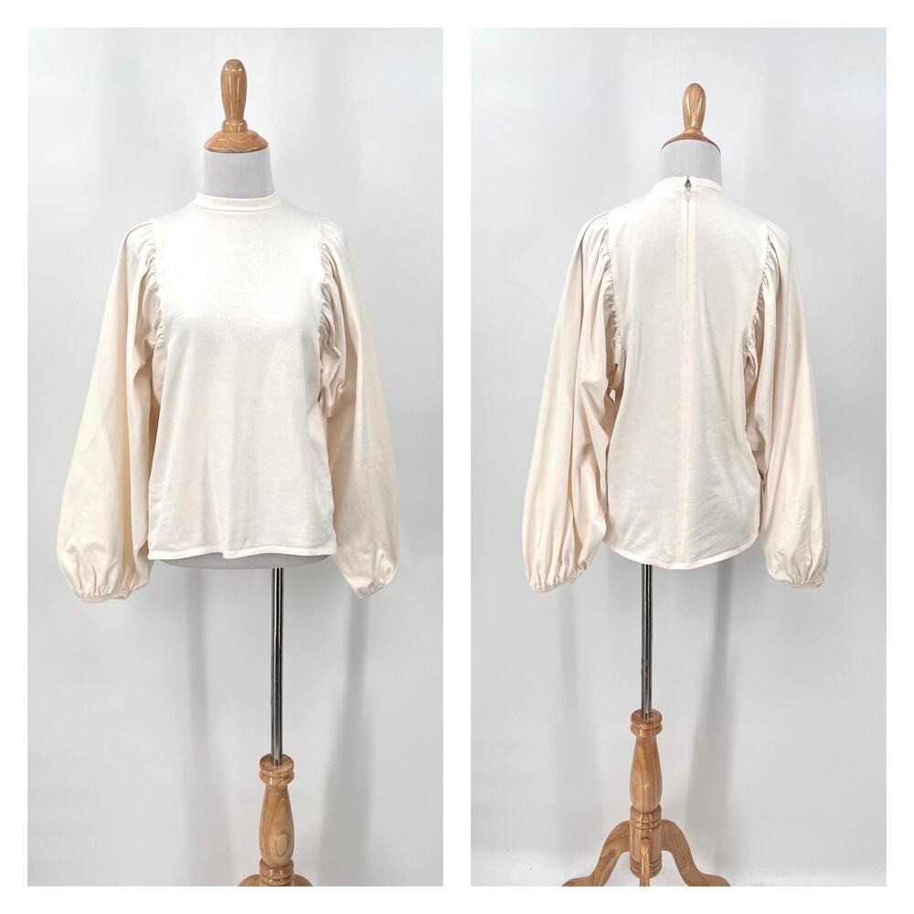 MOUSSY VINTAGE Form Sperion Top Womens Medium Cream Balloon Sleeve Crew Neck
